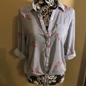 Blue/white stripe button down top